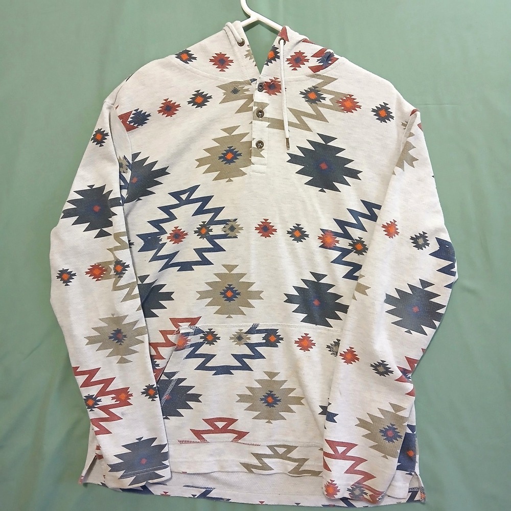 VTG Men's Aztec Hoodie XL Beige Southwestern Tribal Native American Long Sleeve